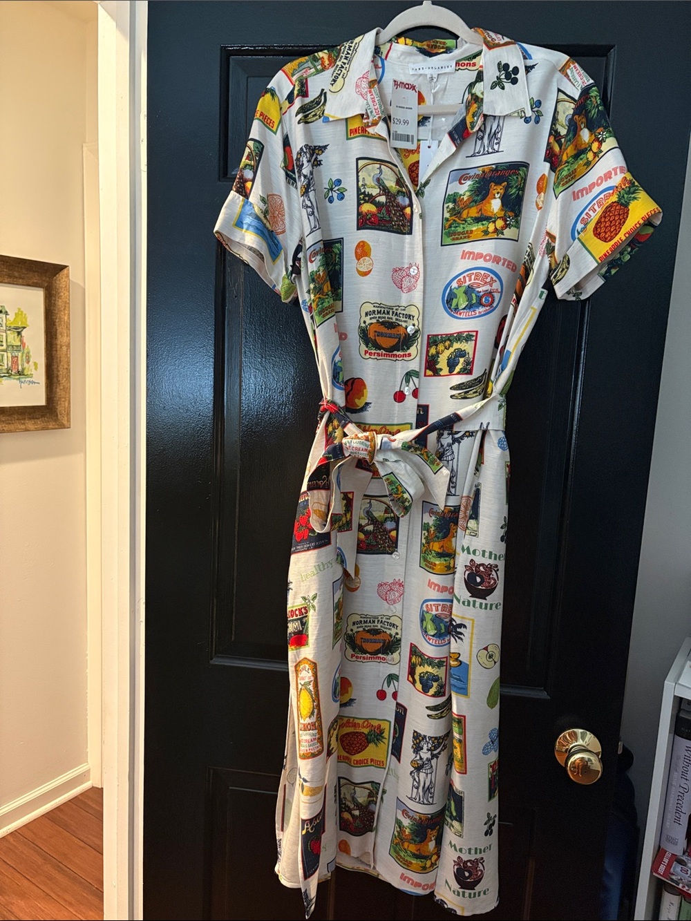 Print Shirt Dress with Tie Belt